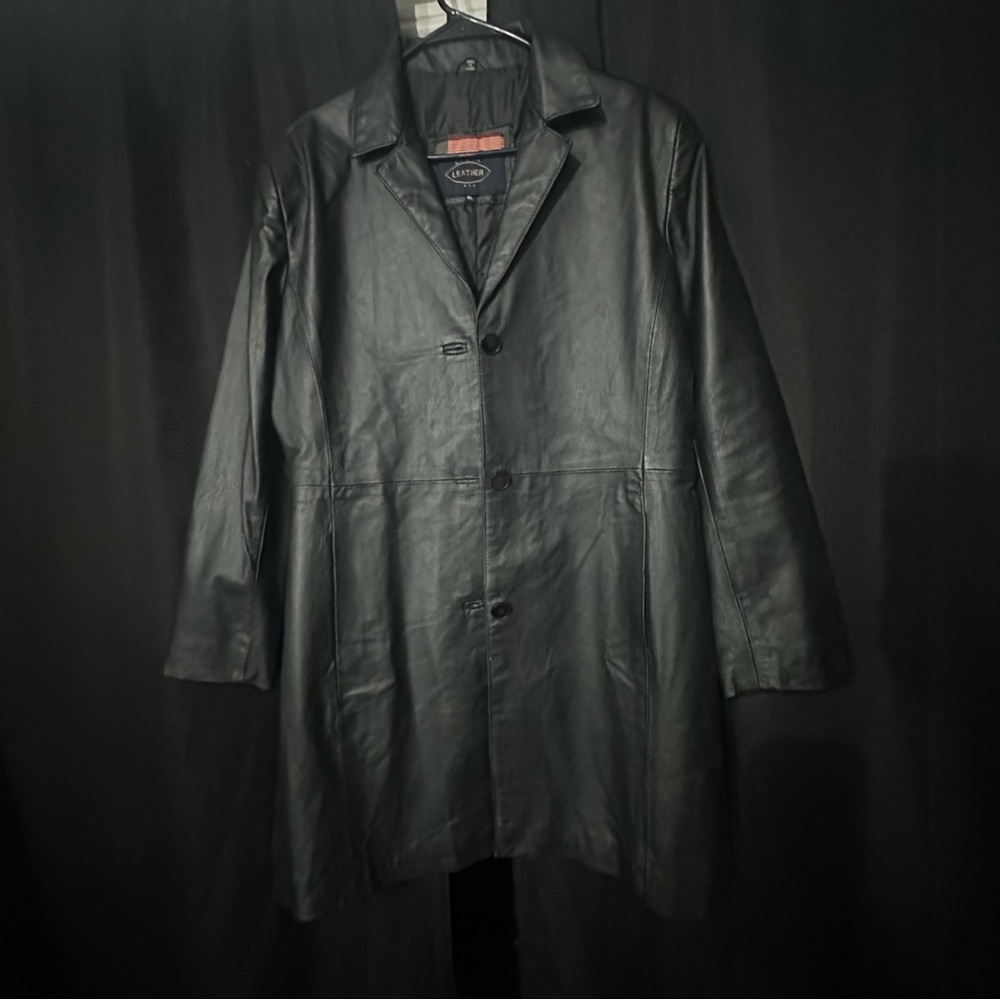 Genuine Black Leather Long Blazer Style Jacket
